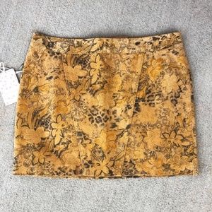 Free People Suede 100% Leather Mini Skirt / Hawaiian Floral Hand Painted Leather